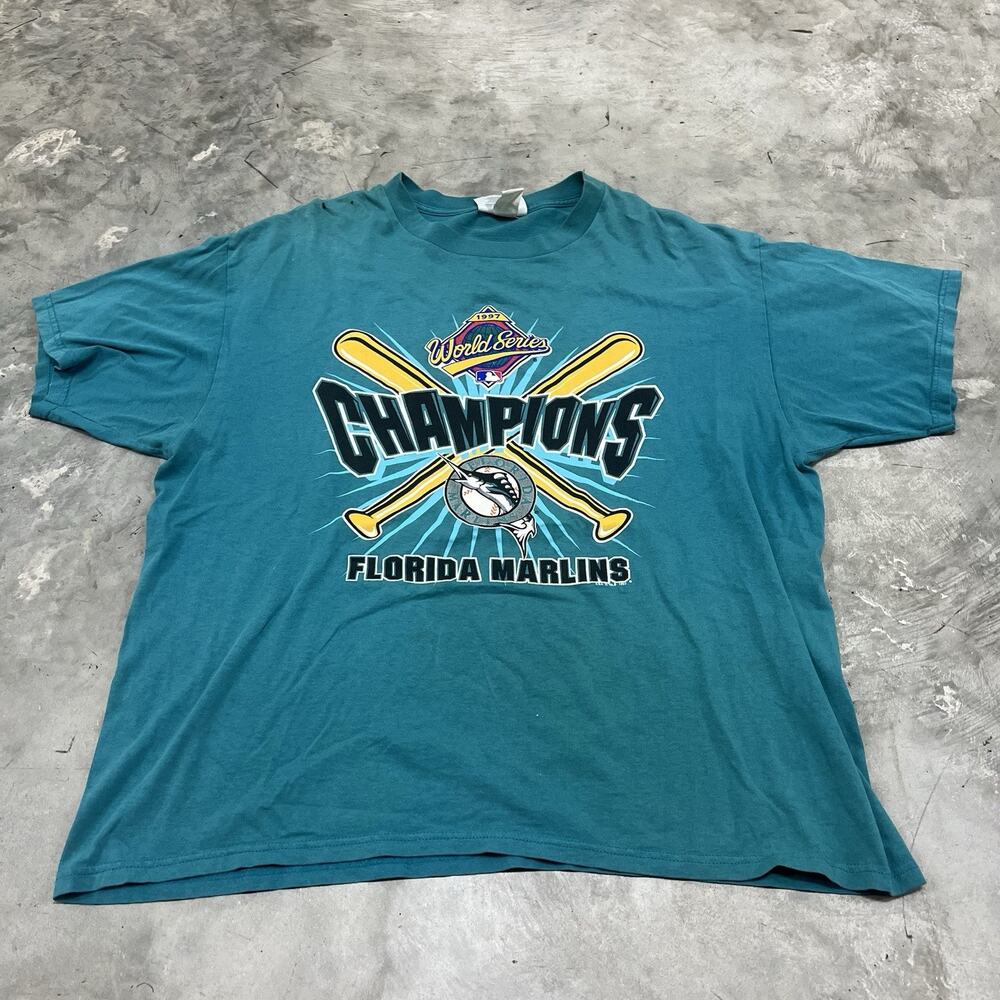 VINTAGE Florida Marlins 1997 World Series Champions Graphic T-shirt Men XL 90s